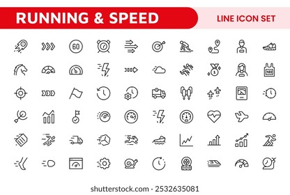 Running and Speed Icon Set. Dynamic icons capture the essence of motion, sprinting, and velocity for fitness apps, sports branding, and training materials.