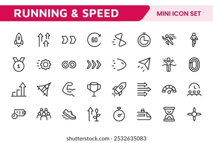 Running and Speed Icon Set. Dynamic icons capture the essence of motion, sprinting, and velocity for fitness apps, sports branding, and training materials.