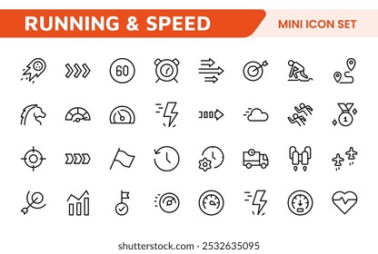 Running and Speed Icon Set. Dynamic icons capture the essence of motion, sprinting, and velocity for fitness apps, sports branding, and training materials.