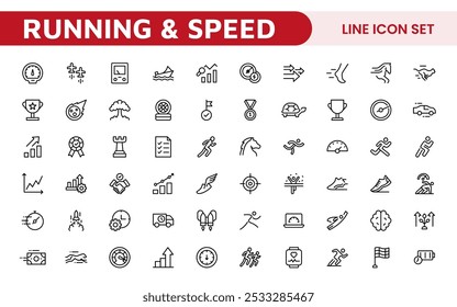 Running Speed Icon Set. Dynamic icons capturing the essence of motion, sprinting, and velocity for fitness apps, sports branding, and training materials.