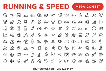 Running Speed Icon Set. Dynamic icons capturing the essence of motion, sprinting, and velocity for fitness apps, sports branding, and training materials.