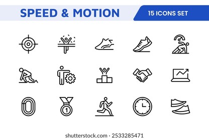 Running Speed Icon Set. Dynamic icons capturing the essence of motion, sprinting, and velocity for fitness apps, sports branding, and training materials.