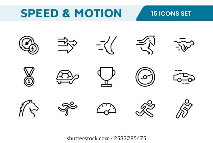 Running Speed Icon Set. Dynamic icons capturing the essence of motion, sprinting, and velocity for fitness apps, sports branding, and training materials.