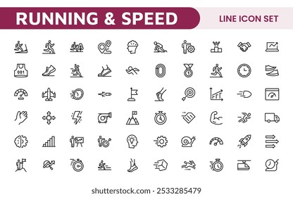 Running Speed Icon Set. Dynamic icons capturing the essence of motion, sprinting, and velocity for fitness apps, sports branding, and training materials.