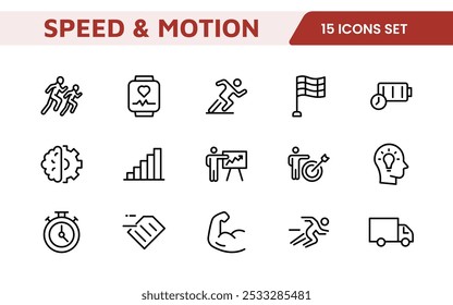 Running Speed Icon Set. Dynamic icons capturing the essence of motion, sprinting, and velocity for fitness apps, sports branding, and training materials.