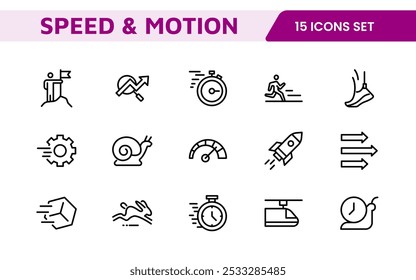 Running Speed Icon Set. Dynamic icons capturing the essence of motion, sprinting, and velocity for fitness apps, sports branding, and training materials.