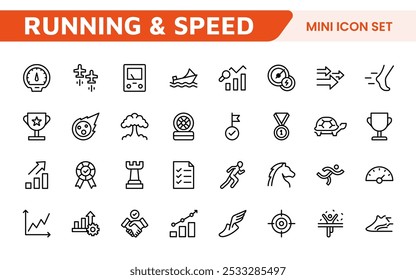Running Speed Icon Set. Dynamic icons capturing the essence of motion, sprinting, and velocity for fitness apps, sports branding, and training materials.