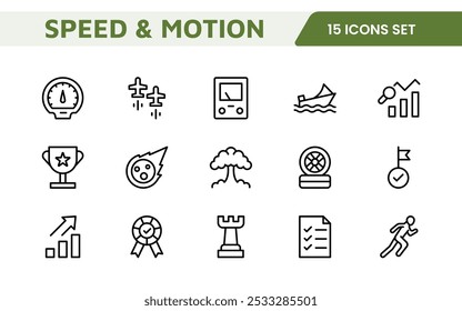 Running Speed Icon Set. Dynamic icons capturing the essence of motion, sprinting, and velocity for fitness apps, sports branding, and training materials.