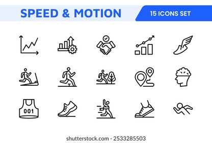 Running Speed Icon Set. Dynamic icons capturing the essence of motion, sprinting, and velocity for fitness apps, sports branding, and training materials.