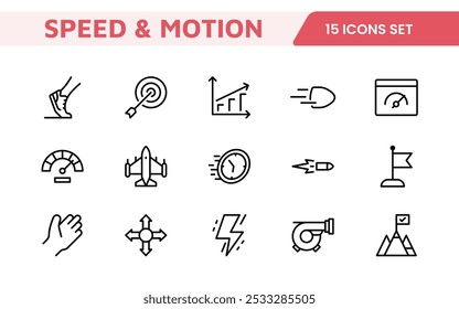 Running Speed Icon Set. Dynamic icons capturing the essence of motion, sprinting, and velocity for fitness apps, sports branding, and training materials.