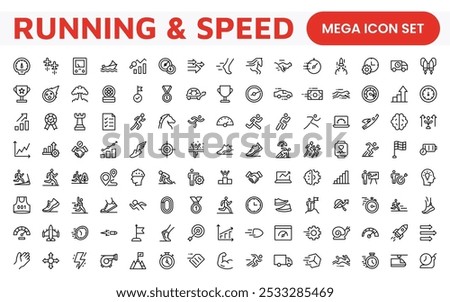 Running Speed Icon Set. Dynamic icons capturing the essence of motion, sprinting, and velocity for fitness apps, sports branding, and training materials.