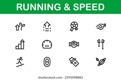 Running and Speed Icons Set. Essential Collection for Fast Motion, Sports, and Fitness Designs