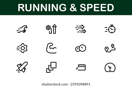 Running and Speed Icons Set. Essential Collection for Fast Motion, Sports, and Fitness Designs