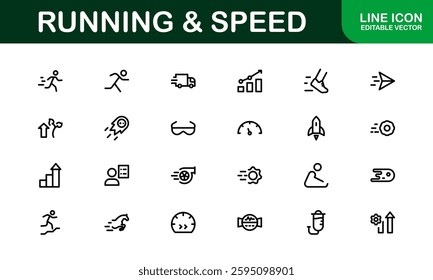 Running and Speed Icons Set. Essential Collection for Fast Motion, Sports, and Fitness Designs