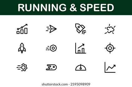 Running and Speed Icons Set. Essential Collection for Fast Motion, Sports, and Fitness Designs