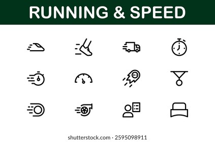 Running and Speed Icons Set. Essential Collection for Fast Motion, Sports, and Fitness Designs