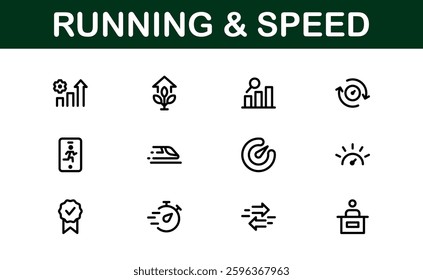 Running and Speed Icons Set. Essential Collection for Fast Motion, Sports, and Fitness Designs