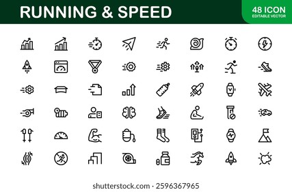 Running and Speed Icons Set. Essential Collection for Fast Motion, Sports, and Fitness Designs