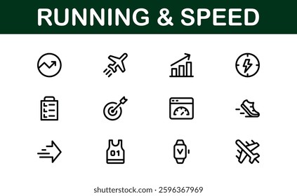Running and Speed Icons Set. Essential Collection for Fast Motion, Sports, and Fitness Designs
