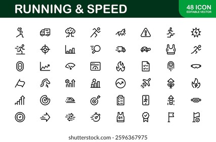 Running and Speed Icons Set. Essential Collection for Fast Motion, Sports, and Fitness Designs