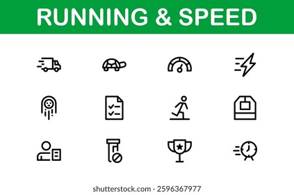Running and Speed Icons Set. Essential Collection for Fast Motion, Sports, and Fitness Designs