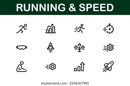 Running and Speed Icons Set. Essential Collection for Fast Motion, Sports, and Fitness Designs