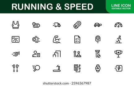 Running and Speed Icons Set. Essential Collection for Fast Motion, Sports, and Fitness Designs
