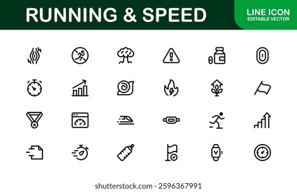 Running and Speed Icons Set. Essential Collection for Fast Motion, Sports, and Fitness Designs