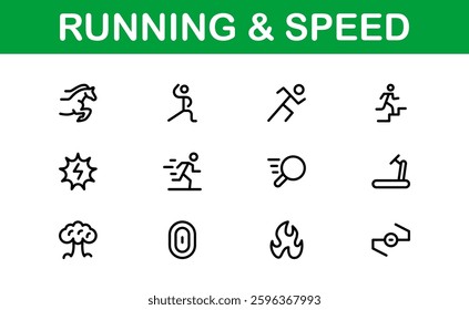 Running and Speed Icons Set. Essential Collection for Fast Motion, Sports, and Fitness Designs