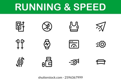 Running and Speed Icons Set. Essential Collection for Fast Motion, Sports, and Fitness Designs