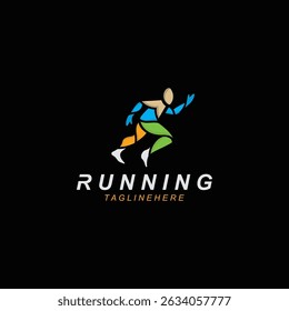 Running sport athlete logo design concept illustration template