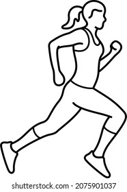 Running sport girl. Vector outline icon.