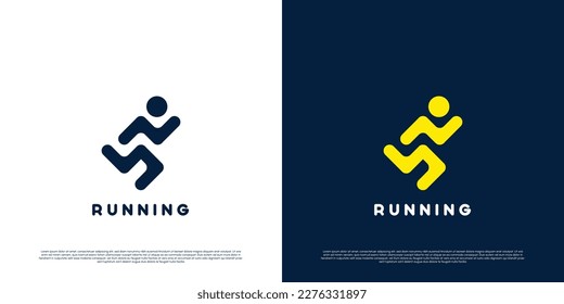 Running sport logo design illustration. Silhouettes of people running exercising. Simple flat design rounded shape.