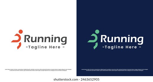 Ilustración de diseño de logotipo deportivo de running. Las siluetas de las personas se divierten caminando sprint carrera atleta competición velocidad maratón actividad fitness salud. Símbolo de icono plano simple minimalista casual moderno.