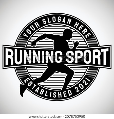 Running Sport Logo Vector Design Silhouette, Logo Sport, logo black and white, medallion