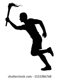 Running sport man with torch silhouette vector