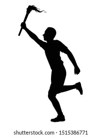 Running sport man with torch silhouette vector