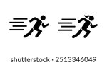 Running sport person silhouette icons. Sprint, athletic, marathon, jogging race, fast run, run track, fitness. Competition speed symbol. For web, app, sticker, emblem, event model. Vector illustration