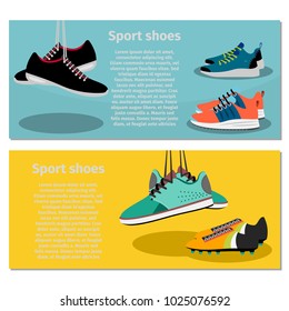 Running sport shoes flyer horizontal concept, vector illustration