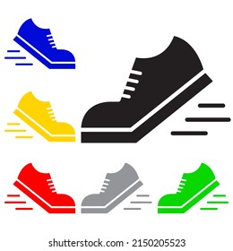 Laufschuhe oder Sportschuhe-Ikone in trendigem, farbenfrohen Design. Vektorgrafik einzeln auf weißem Hintergrund.