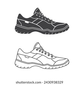 Running sport shoes line and silhouette icon. Vector illustration. Sneakers for training, running