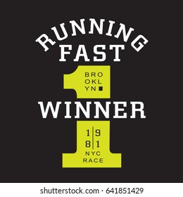 Running sport typography, tee shirt graphics, vectors