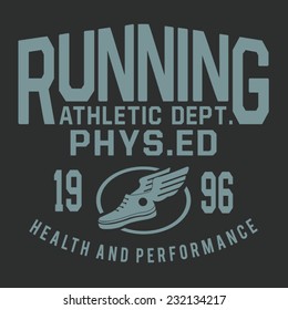 Running sport typography, t-shirt graphics, vectors
