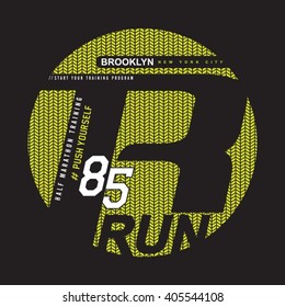 Running sport typography, t-shirt graphics, vectors