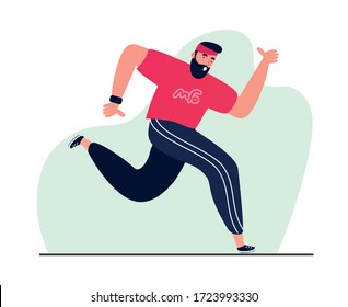 Running sports man dressed in a tracksuit.  Summer runner in the fresh air. Physical activity. Vector flat illustrations in the style of comics