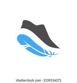 Running sports shoe feather symbol on white backdrop. Design element