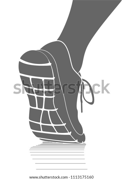 Running sports\
shoes icon, simple vector drawing. Running shoes symbol design\
template. Vector illustration of a runner\'s shoe / foot. View from\
the back on the sole.\
Close-up.