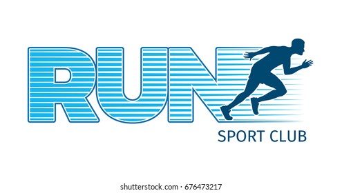 Running Sportsman On White Background. Vector Illustration Of Strong Man's Body Logo For Sport Club