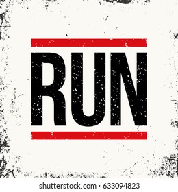 Running. Sportswear emblem. Athletic apparel design with lettering and stripes. T-shirt print and clothing branding. Vector