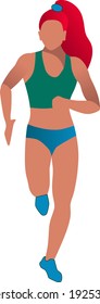 Running sportswoman with long red hair. Vector illustration in a modern minimalist style. Vector icon